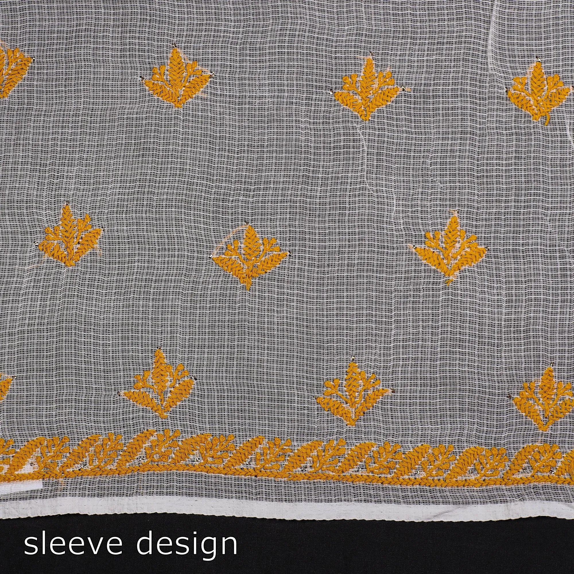 White - 2pc Lucknow Chikankari Mukaish Hand Embroidery Kota Doria Suit Material Set