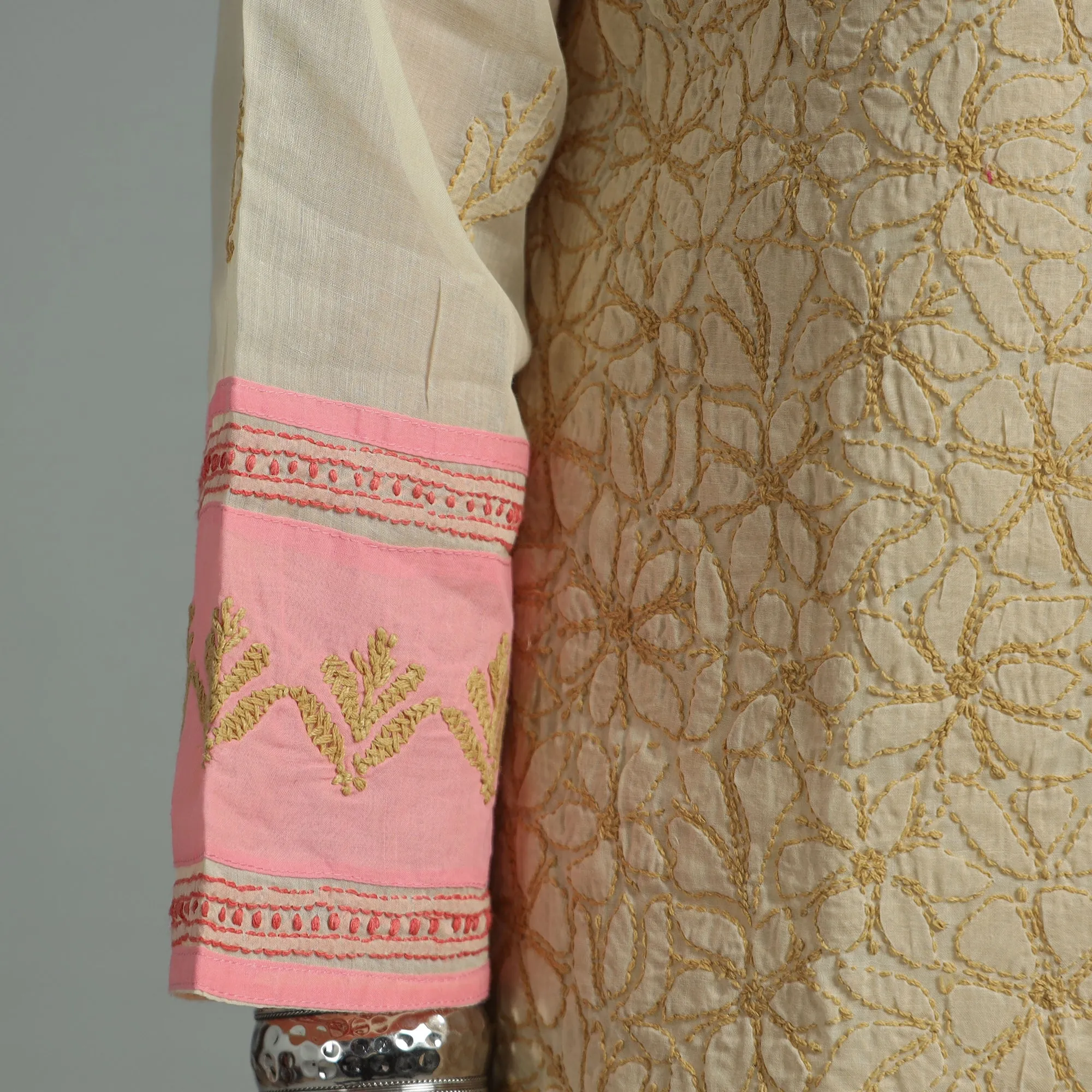 Yellow Chikankari Hand Embroidered Cotton Long Kurta with Inner